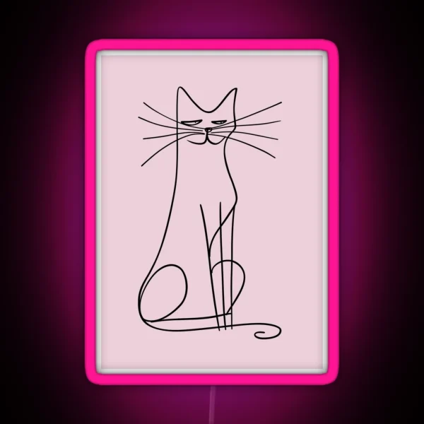 One Line Smiling Cat Art RGB Neon Sign