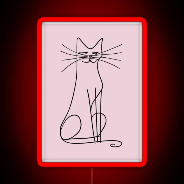 One Line Smiling Cat Art RGB Neon Sign