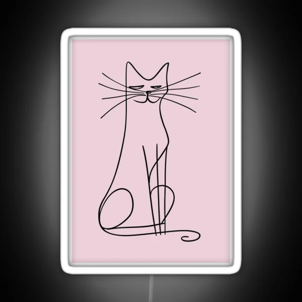 One Line Smiling Cat Art RGB Neon Sign