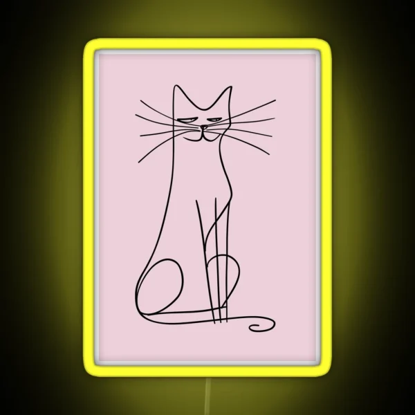 One Line Smiling Cat Art RGB Neon Sign