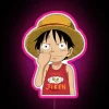 Vibrant neon led featuring One Piece's lovable Luffy picking nose.