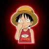 Colorful Neon Sign Featuring Luffy from One Piece in Fun Pose