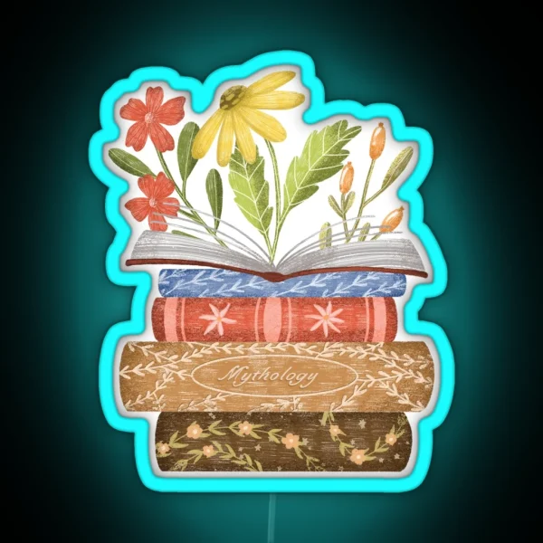 Open Book With Colorful Summer Flowers RGB Neon Sign