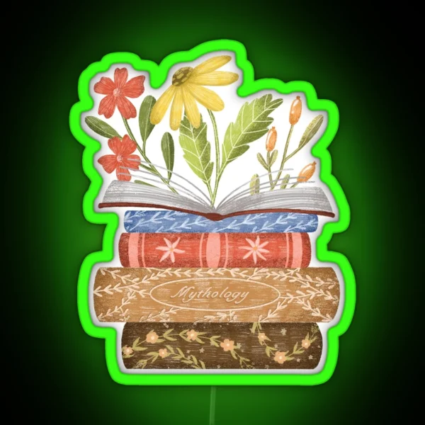 Open Book With Colorful Summer Flowers RGB Neon Sign