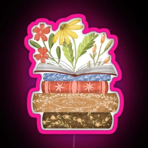 Open Book With Colorful Summer Flowers RGB Neon Sign
