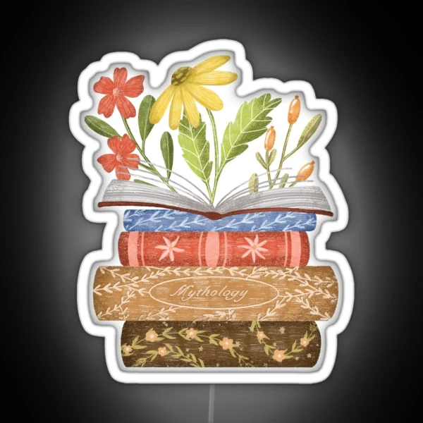 Open Book With Colorful Summer Flowers RGB Neon Sign