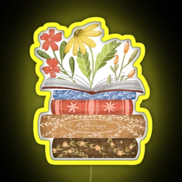Open Book With Colorful Summer Flowers RGB Neon Sign