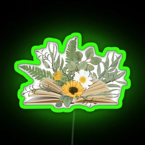 Open Book With Florals And Leaves RGB Neon Sign