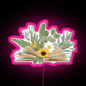 Open Book With Florals And Leaves RGB Neon Sign