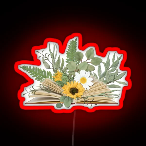 Open Book With Florals And Leaves RGB Neon Sign