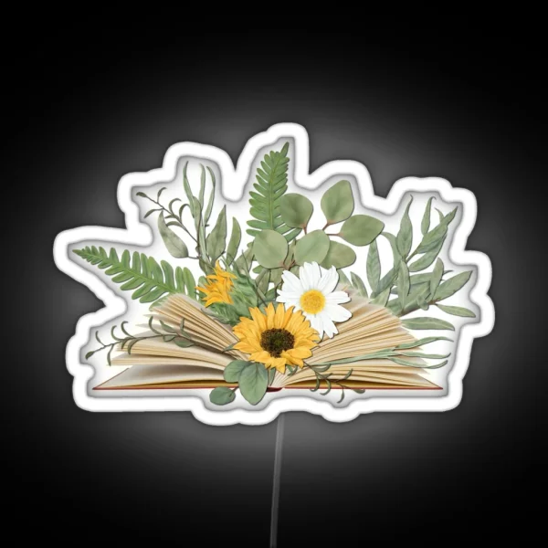 Open Book With Florals And Leaves RGB Neon Sign
