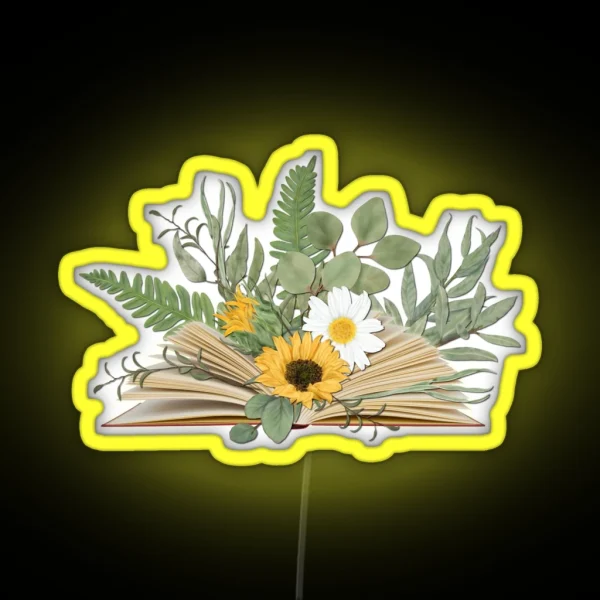 Open Book With Florals And Leaves RGB Neon Sign