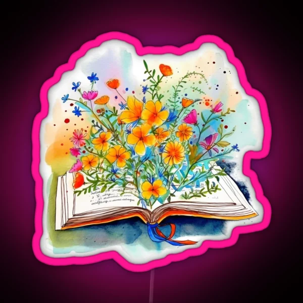 Open Book With Flowers 2 RGB Neon Sign