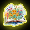 RGB Neon Sign with Open Book and Fresh Flowers Design