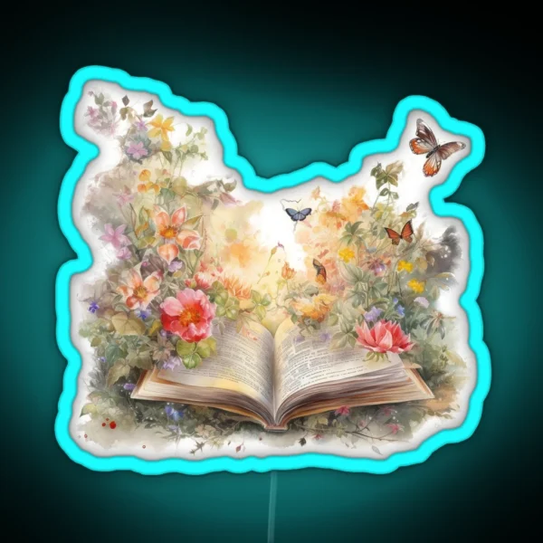 Open Book With Flowers 3 RGB Neon Sign