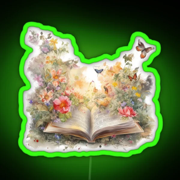 Open Book With Flowers 3 RGB Neon Sign