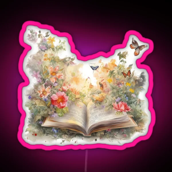 Open Book With Flowers 3 RGB Neon Sign