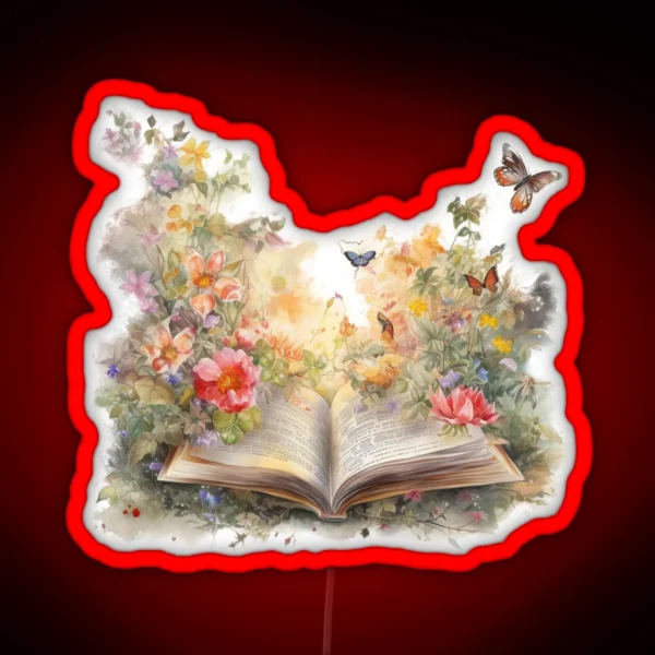Open Book With Flowers 3 RGB Neon Sign