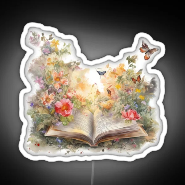 Open Book With Flowers 3 RGB Neon Sign