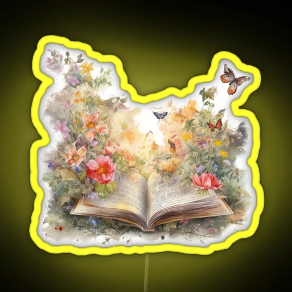 Open Book With Flowers 3 RGB Neon Sign