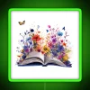 RGB Neon Sign Featuring an Open Book and Blooming Florals