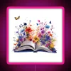 RGB Neon Sign Featuring an Open Book with Blooming Flowers