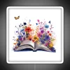 Vintage Bookshelf Decor With Colorful Flowers and Neon Light Accent