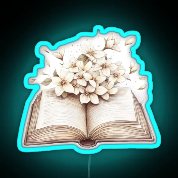Open Book With Flowers Beige Art RGB Neon Sign