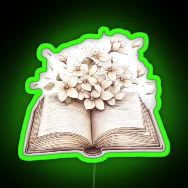 Open Book With Flowers Beige Art RGB Neon Sign