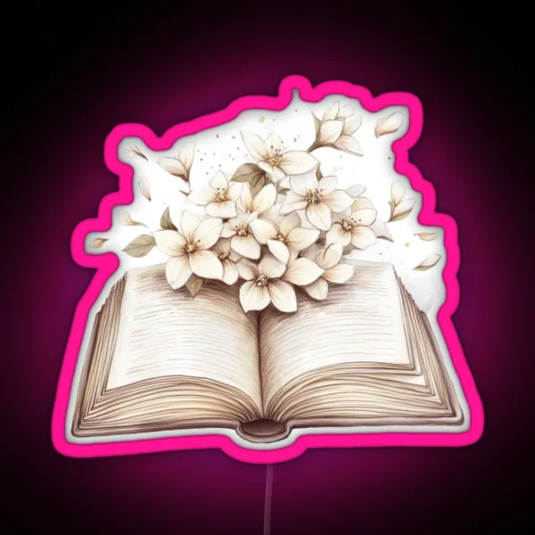 Open Book With Flowers Beige Art RGB Neon Sign