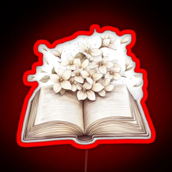 Open Book With Flowers Beige Art RGB Neon Sign