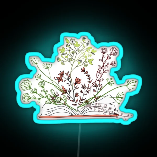 Open Book With Flowers Growing Out RGB Neon Sign