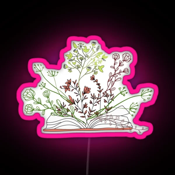 Open Book With Flowers Growing Out RGB Neon Sign