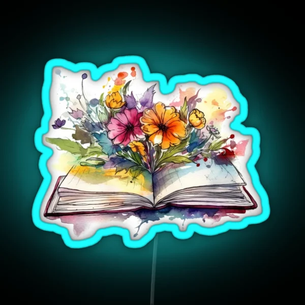 Open Book With Flowers RGB Neon Sign