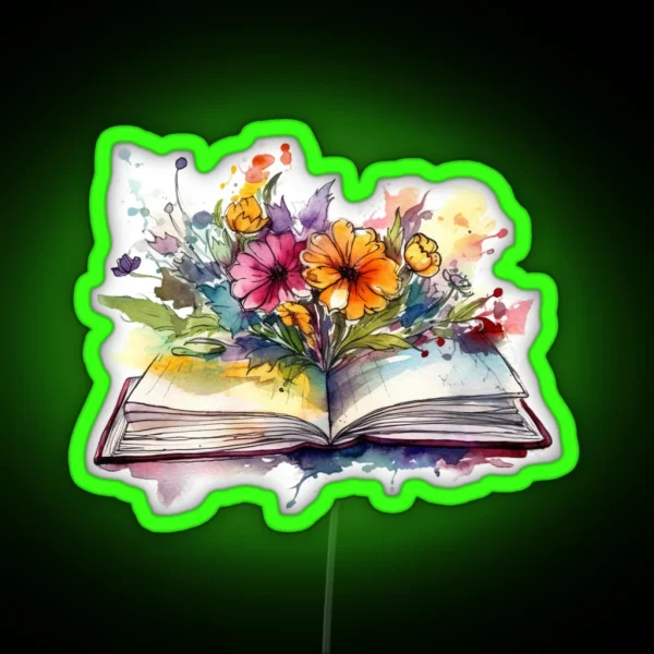 Open Book With Flowers RGB Neon Sign