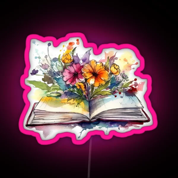 Open Book With Flowers RGB Neon Sign