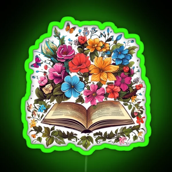 Open Book With Wild Flowers Book Aesthetic RGB Neon Sign