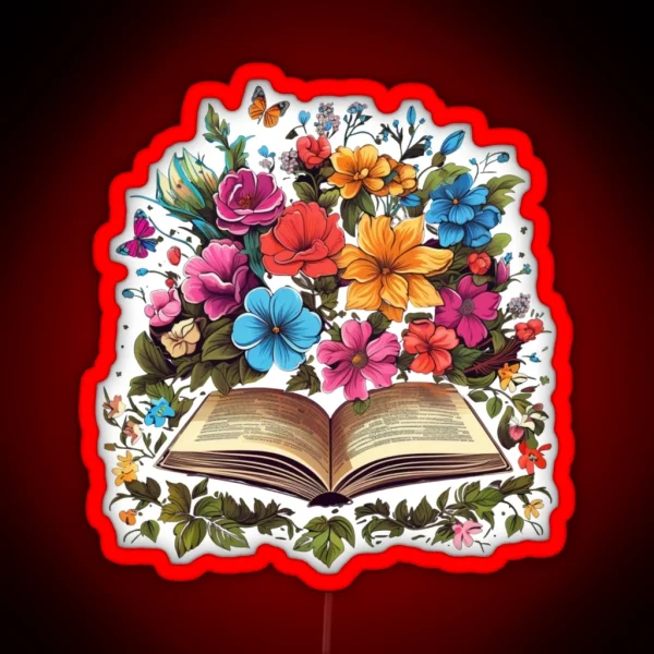 Open Book With Wild Flowers Book Aesthetic RGB Neon Sign