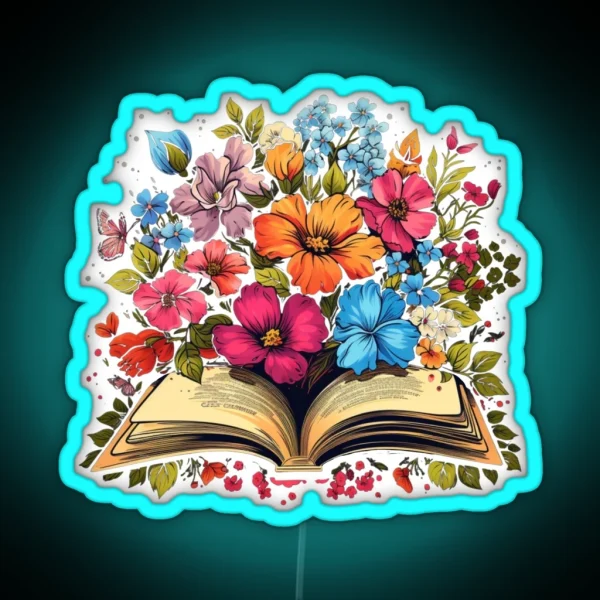 Open Book With Wild Flowers Book Aesthetic RGB Neon Sign