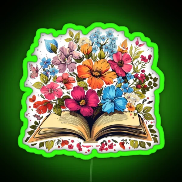 Open Book With Wild Flowers Book Aesthetic RGB Neon Sign
