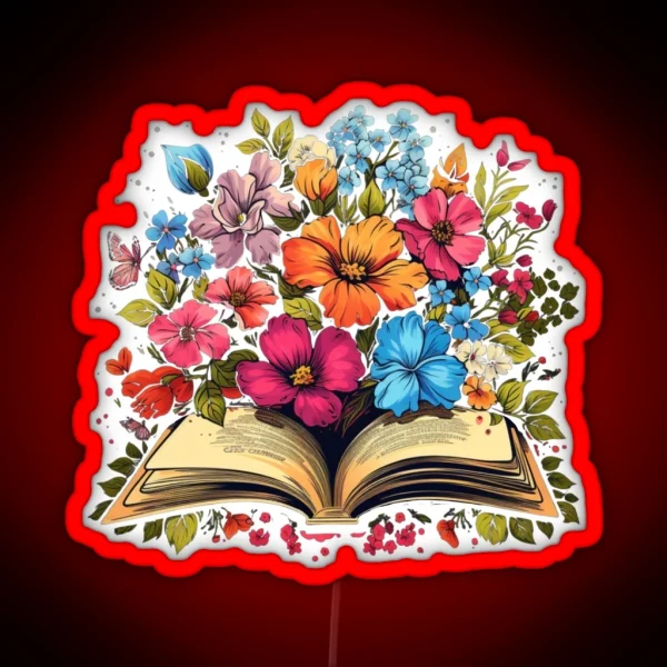 Open Book With Wild Flowers Book Aesthetic RGB Neon Sign