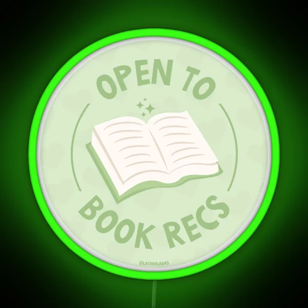 Open To Book Recs Aesthetic Pastel Lime Green Bookish Hearts For Kindle Reading Girl Tbr RGB Neon Sign