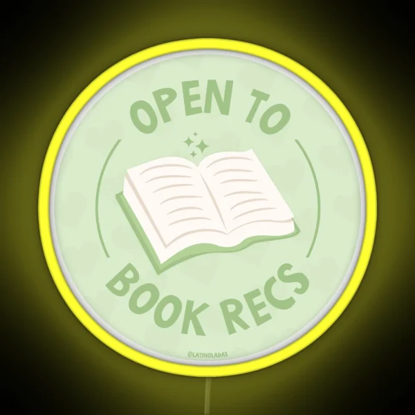 Open To Book Recs Aesthetic Pastel Lime Green Bookish Hearts For Kindle Reading Girl Tbr RGB Neon Sign