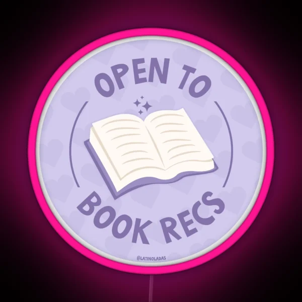 Open To Book Recs Aesthetic Pastel Purple Bookish Hearts For Kindle Reading Girl Tbr RGB Neon Sign