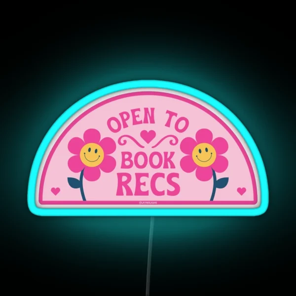 Open To Book Recs Retro Groovy Flowers Daisy Daisies RGB Neon Sign