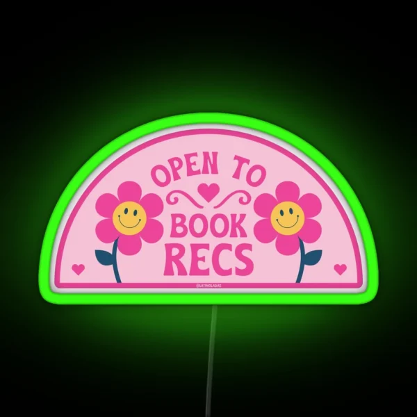 Open To Book Recs Retro Groovy Flowers Daisy Daisies RGB Neon Sign