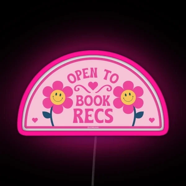 Open To Book Recs Retro Groovy Flowers Daisy Daisies RGB Neon Sign