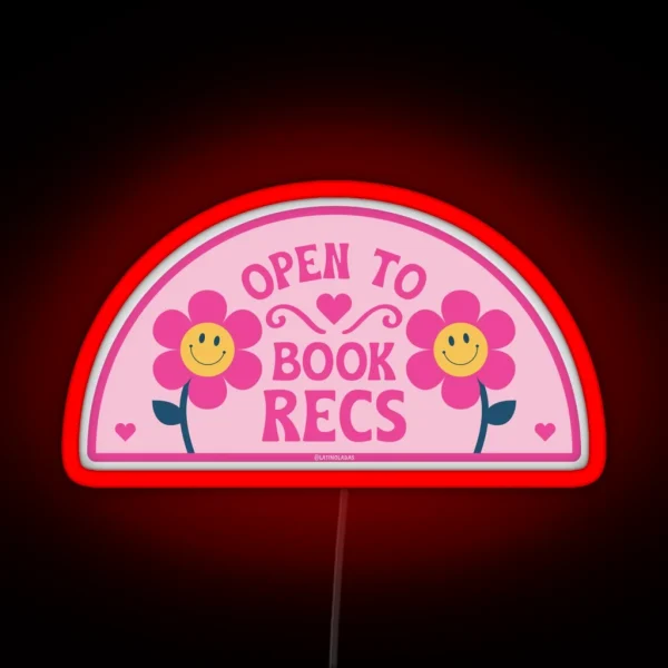 Open To Book Recs Retro Groovy Flowers Daisy Daisies RGB Neon Sign