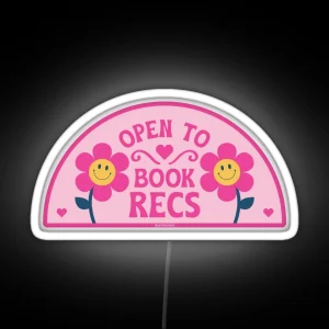 Open To Book Recs Retro Groovy Flowers Daisy Daisies Aesthetic Bookish For Kindle Reading Girl Tbr RGB Neon Sign