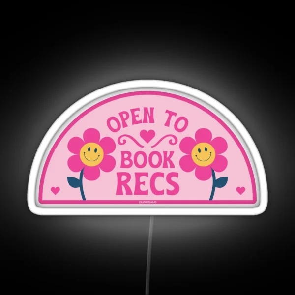 Open To Book Recs Retro Groovy Flowers Daisy Daisies RGB Neon Sign